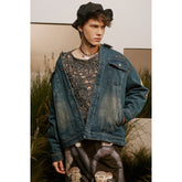 Unisex Jacket Retro Washed Denim Jacket Loose Workwear Denim Jacket Denim Coat
